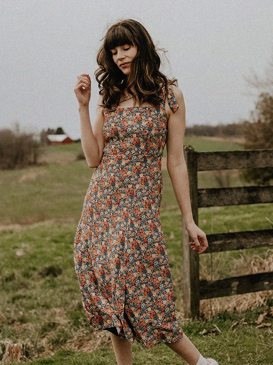 

Flroal Print Midi Dress 2022 Summer Square Collar Sleeveless Strap Long Dresses Vintage Elegant Femme Robes Female Clothing