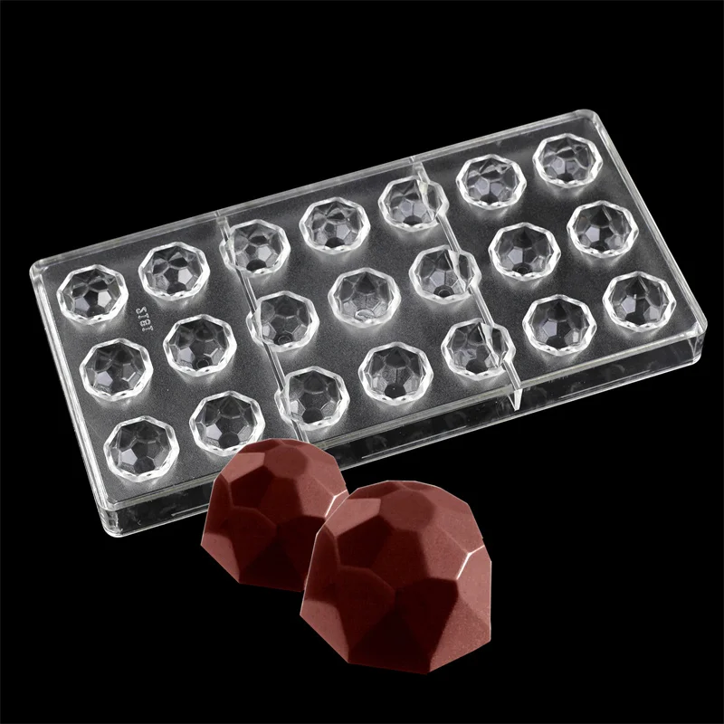 

Transparent Hard Plastic Chocolate Mold Diamond Valentine's Day DIY Creative Gift 21 Holes Ribbed Spherical Jelly Pudding Mould