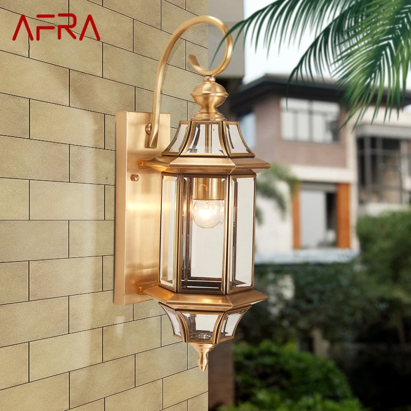 

Современная наружная настенная лампа AFRA из латуни IP 65, креативный дизайн, блестящее медное бра, украшение для дома и балкона