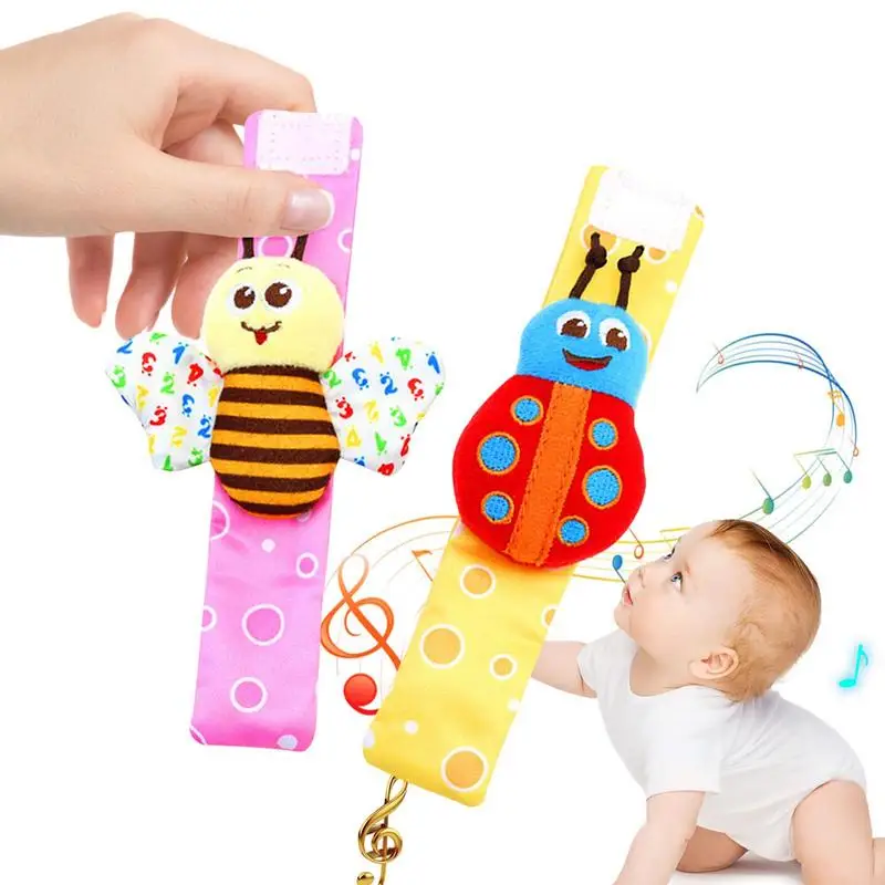 

2Pcs Soft Baby Rattle Wrist Rattle Foot Finder Socks Set Cotton Plush Stuffed Infant Toys Sound Rattle Babies Toys 0-6 Months