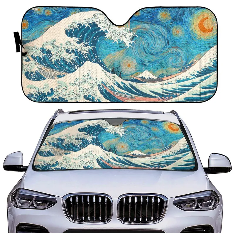 

Car Windshield Sun Shade | Sun Shield for Front Window Blocks UV Rays | Oil Painting Pattern | Car Foldable Accessories for Sun