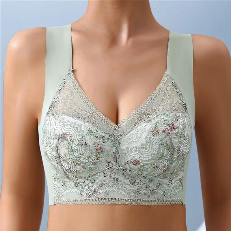 

Large Size No Trace Beautiful Back Bra Integrated Tube Top Underwear Thin Section Big Breasts Show Small Bra Female