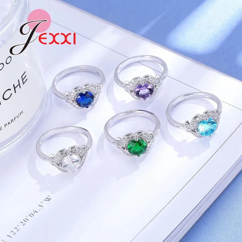 Стиль принцессы круглый кубический цирконий серебряный цвет цветное кольцо