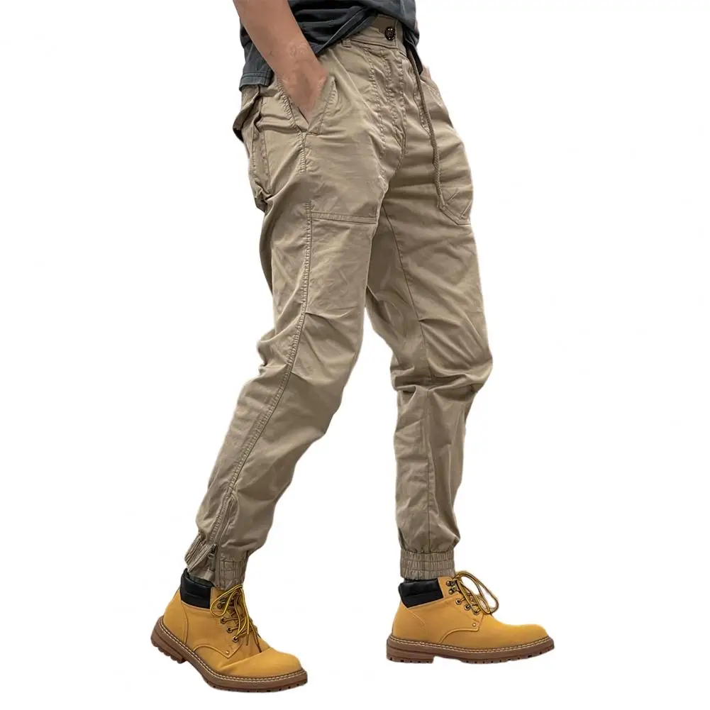 

Men Overall Relaxed Fit Male Dressing Mid-Rise Ankle Tied Cargo Trousers Men Cargo Pants for Working