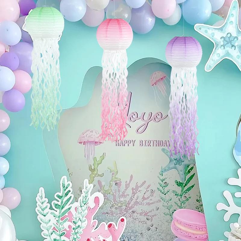 

1p Gradient Jellyfish Lantern Mermaid Theme Hanging Lantern Birthday Party Festival Ornament Girl Gifts Wedding Party Decoration