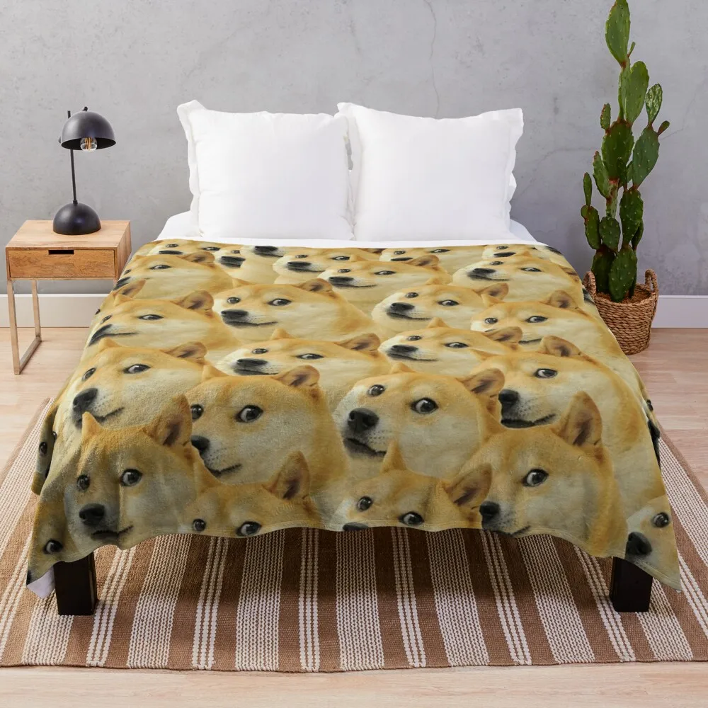 

Muslin Plaid Large Chunky Doge Wow Pattern Shiba Inu Doggo Dog Meme Montage Warm Flannel Hypebeast Decor Throw Blankets