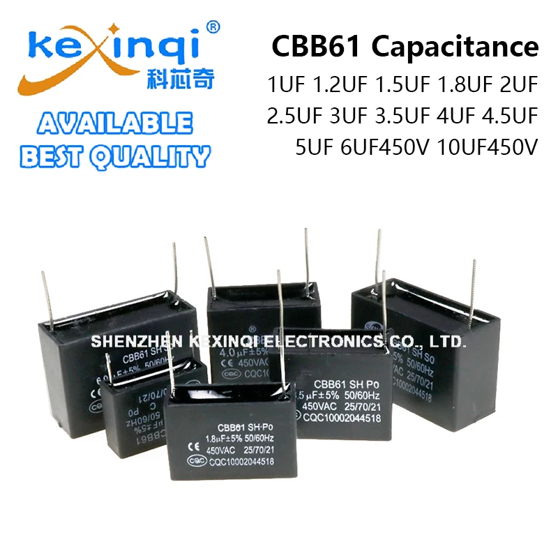 Фото Конденсатор CBB61 450В 1мкФ 1.2мкФ 1.5мкФ 1.8мкФ 2мкФ 2.5мкФ 3мкФ 3.5мкФ 4мкФ 4.5мкФ 5мкФ 6мкФ 10мкФ 450В 2-контактный №1