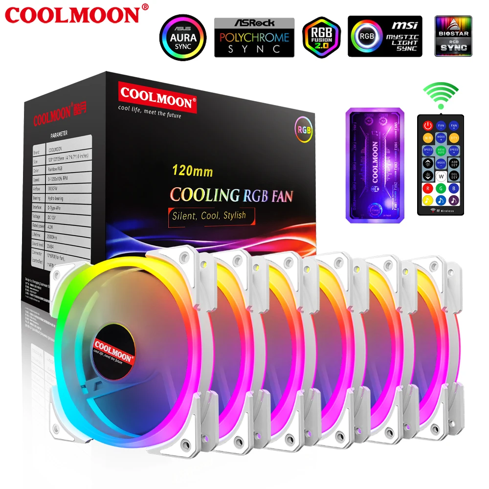 

120mm ARGB Fan 5V 3PIN Pwm 4PIN 12V DC Rainbow RGB Mute Silent Computer Case Cooling Fans Cooler Ventilador Aura Sync