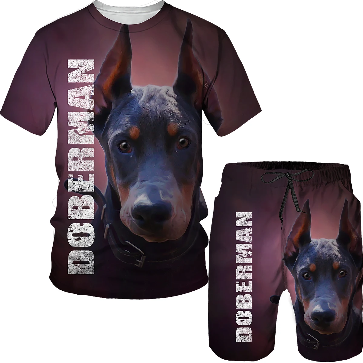 2023 New Summer Men Dog Shirt Set Synthetic Comfortable Cool Men's Fitness Brand T-Shirt Shorts Oversized Clothing Set