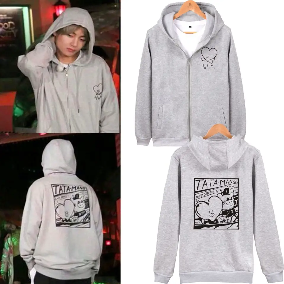 

Women's Men's Hoodies Bangtan Boys TATA BANG Zipper Hoody Boy girl Sweatshirt Bangtan Boys Hoodie Jackets Men tops