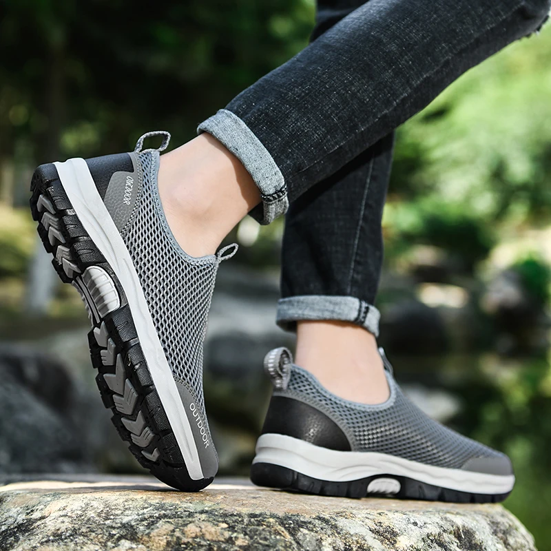 JIEMIAO Men Trekking Hiking Shoes Breathable Mesh Elastic Soft Quick Dry Aqua Shoes Outdoor Climbing Sneakers Sport Footwear