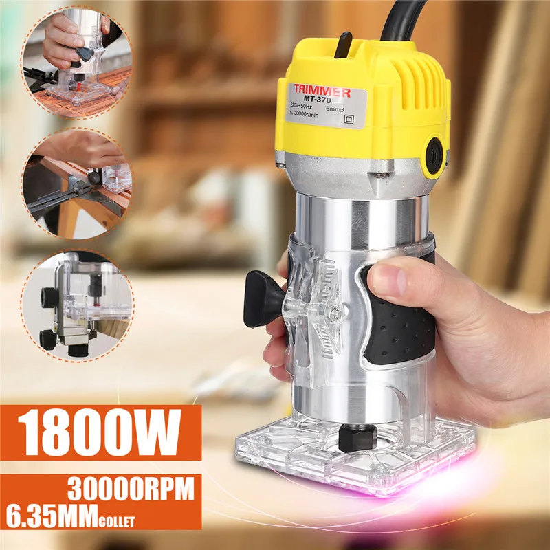 

1800W Wood Electric Trimmer 6.35mm Wood Router Tool Electric Hand Trimmer Wood Laminator Router Edge Joiners Set Carving Machine