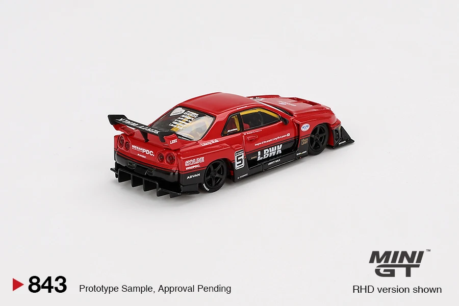 Фото MINI GT 1:64 Nissan LB-ER34 SKYLINE 843, литая миниатюрная модель из сплава, украшение для взрослых, игрушка для мальчиков, детский праздничный подарок на день рождения №5