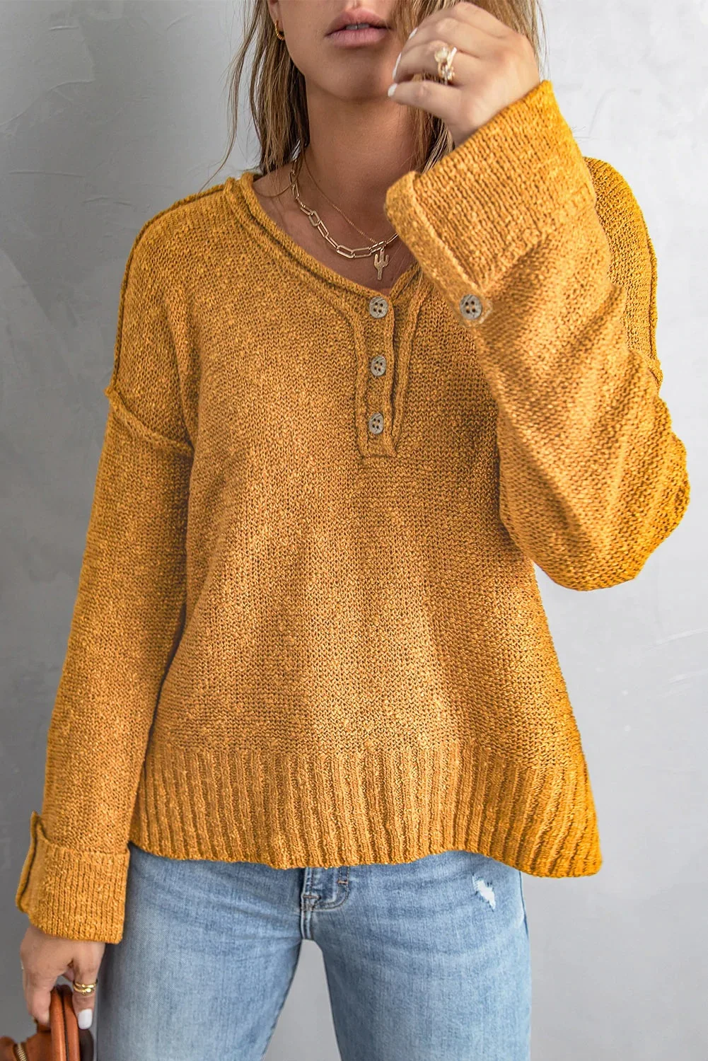 

Y2k Clothes Women V-neck Buttons Sweaters Winter Ladies Long Sleeve Casual Solid Color Knitted Pullovers Tops Oversized Sweater