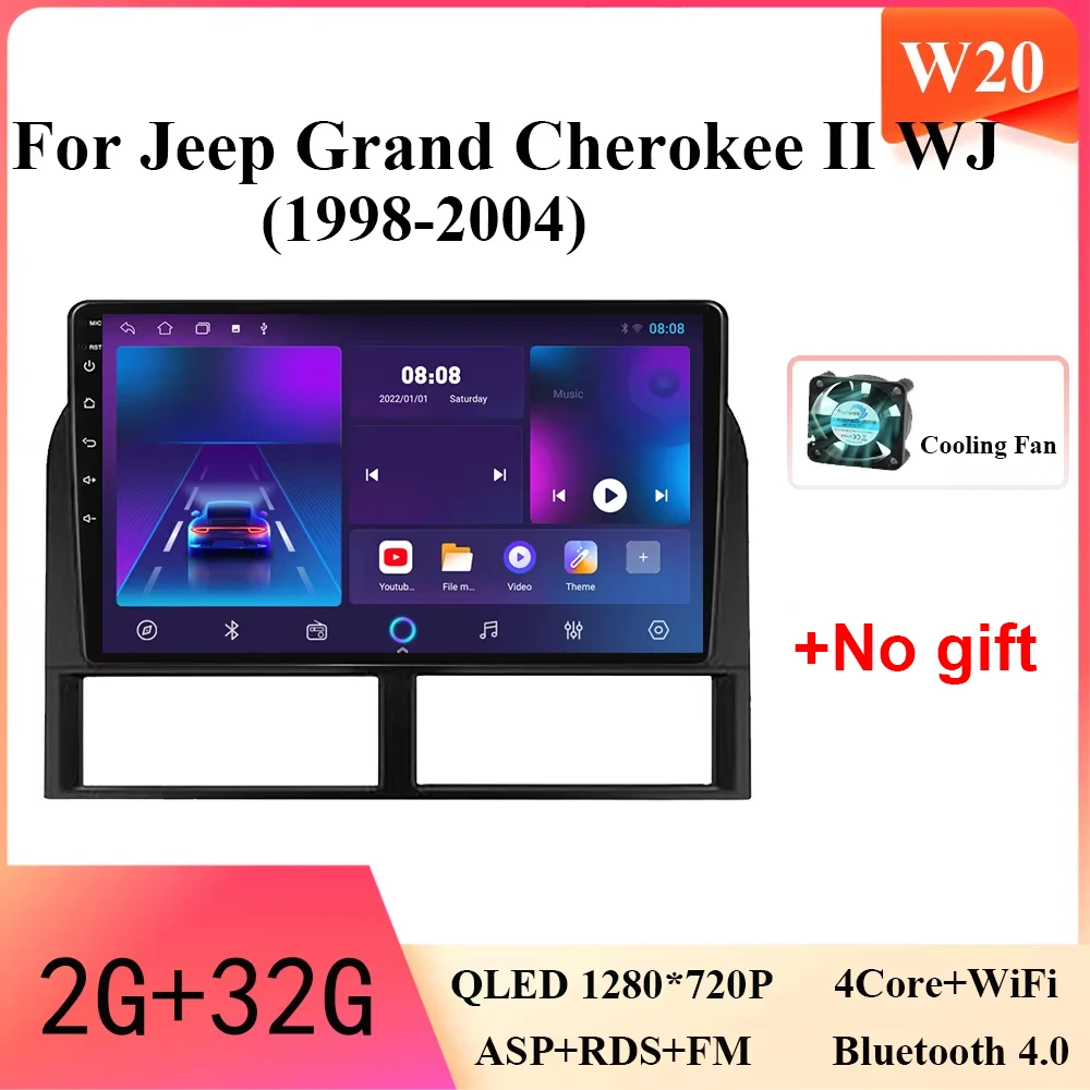 

QLED 2K Android 15 для Jeep Grand Cherokee II WJ 1998-2004 Автомобильный радиоприемник Стерео Мультимедийный плеер GPS-навигация 5G Wi-Fi Процессор Без 2din