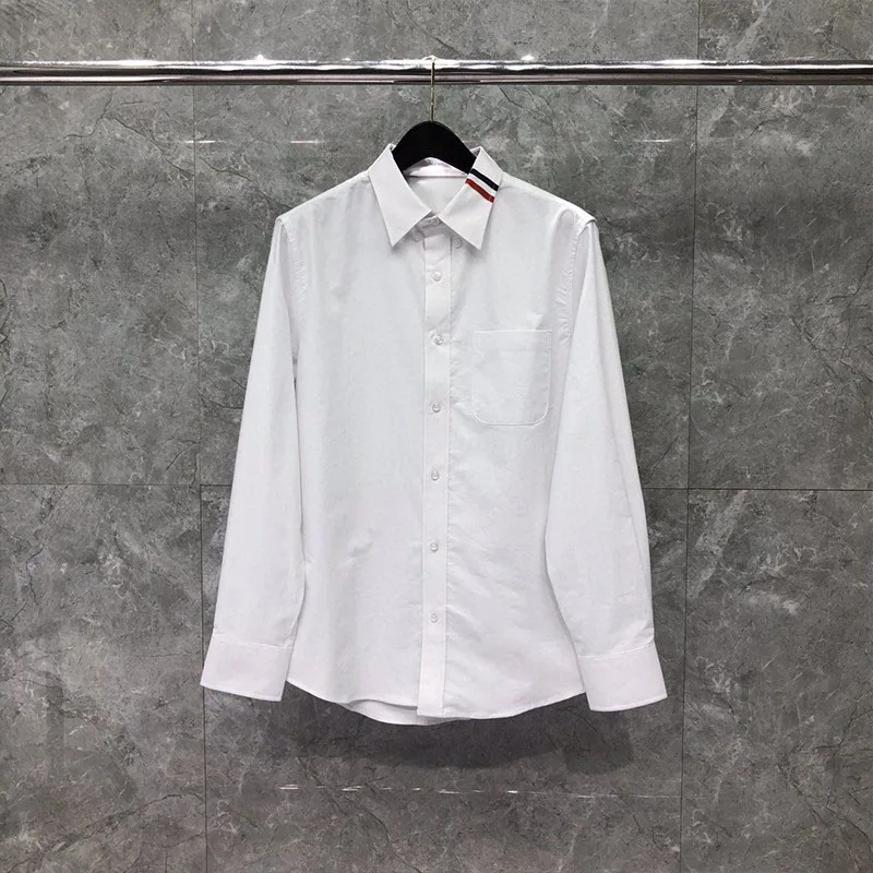 TB THOM Men's Shirt White Fashion Top Brand Striped Collar Casual Oxford Fine Cotton Long Sleeve High Quality Women's Shirts