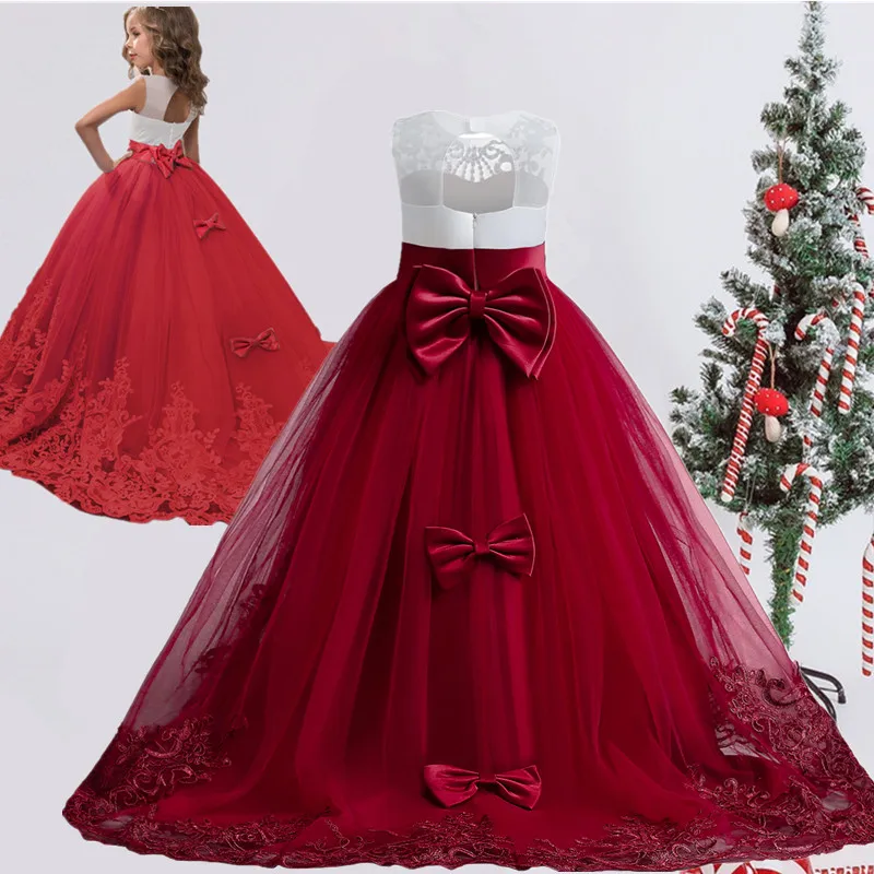 

Элегантное цветочное женское платье, платье подружки невесты для свадьбы, большой девушки с бантом, бордового цвета, рождественское длинное платье, детская одежда для торжества