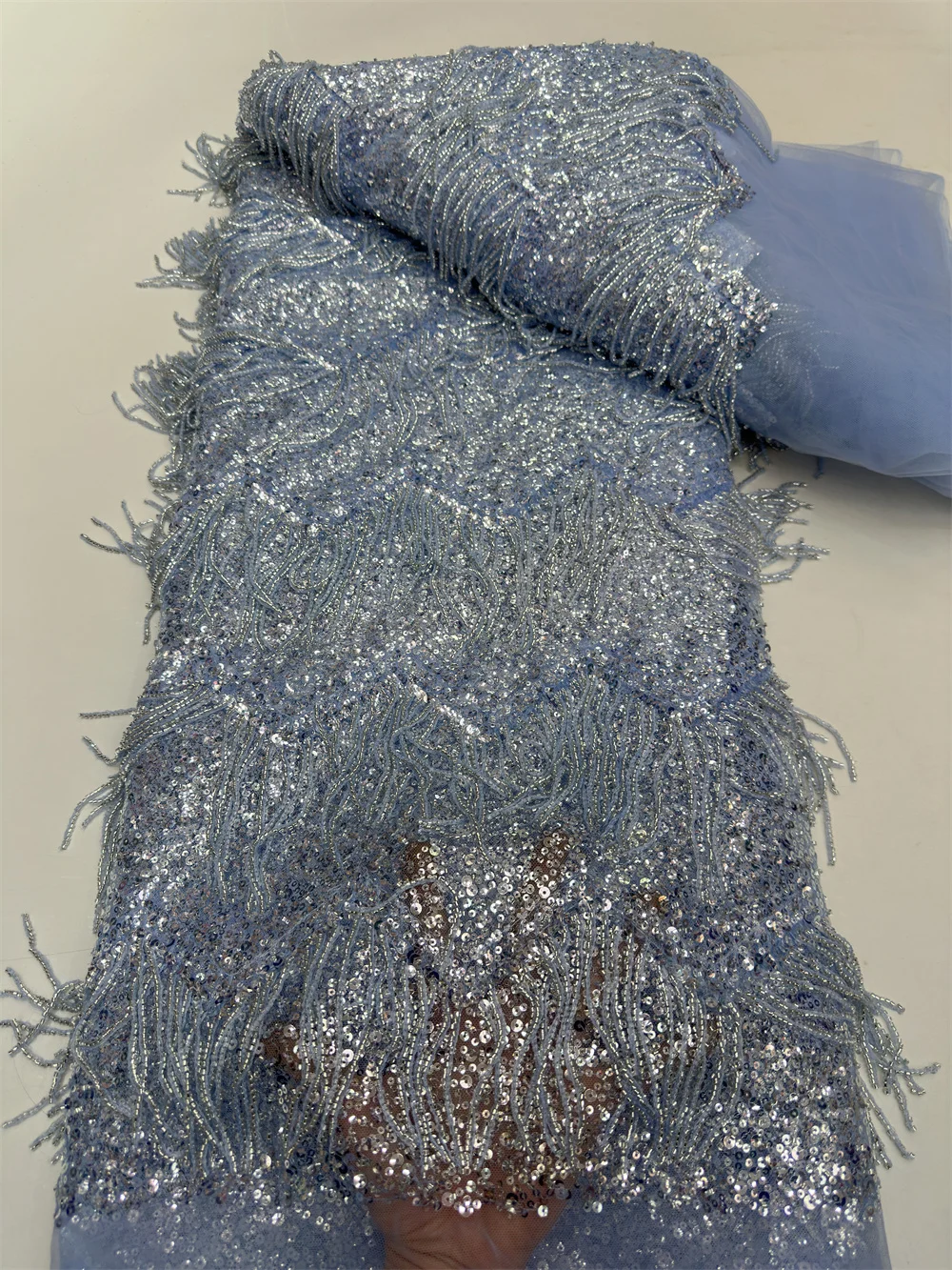 Роскошная африканская тюль с кисточками и бисером кружевная ткань 2024 высокое