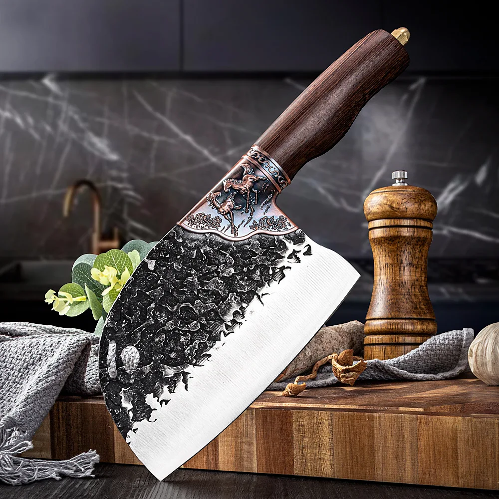 

7inch Kitchen Knife Meat Cleaver Forged Steel Knife Color Wood Handle Bone Cutter Chinese Slicer Professional Chef Knife Tools