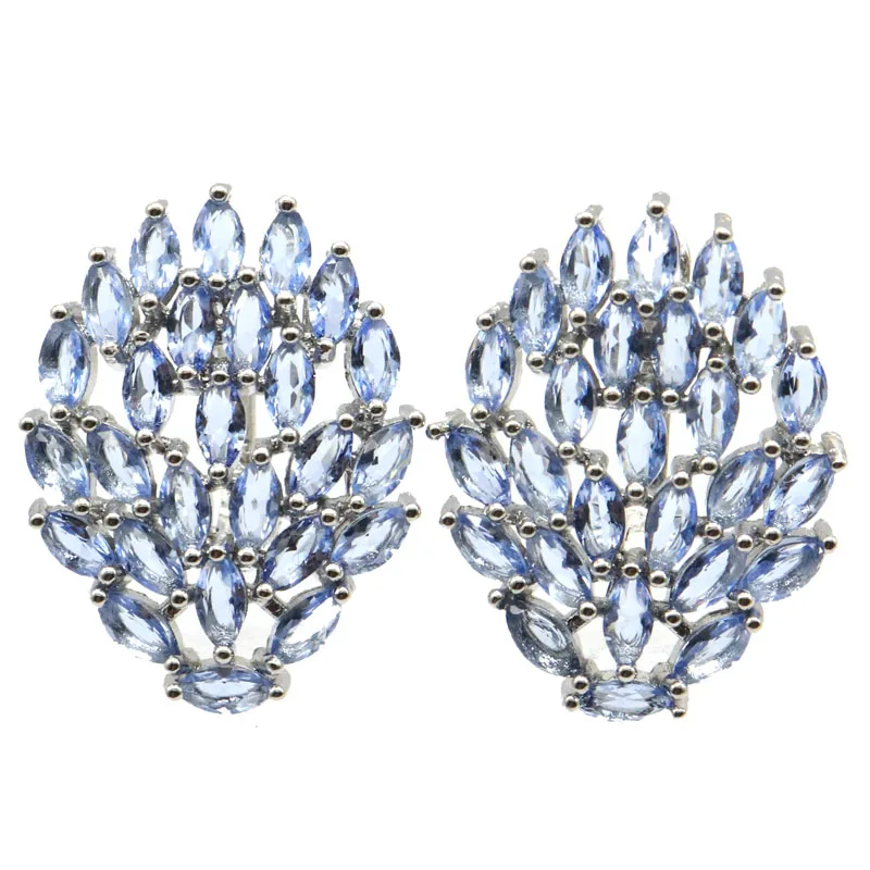 

27x20 мм очаровательные богатые синие фиолетовые танзаниты Лондон синий топаз Свадебные ювелирные изделия серебряные серьги