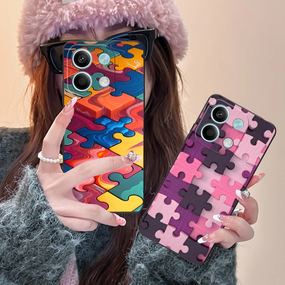 Чехол для мобильного телефона Puzzle Pretty Fashion Xiaomi Redmi Note 13 12 11 10 9 8 7 6 S A Pro Lite Plus 5G черный