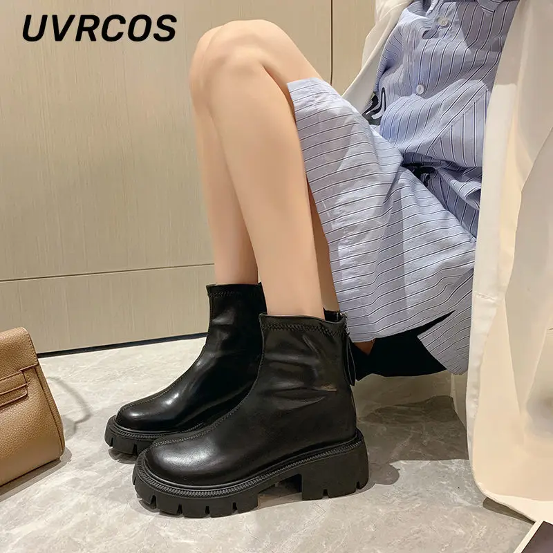Women Casual Short Boots Rear Zipper Single Thick Bottom Non-slip British Breathable All-match Shoes Hot Sale 2022