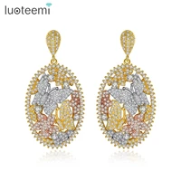 luoteemi elegant yellow butterfly flower oval dangle earrings for women wedding party with shining cz bohemia fashion jewelry