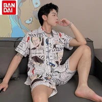 bandai summer anime ice silk pajamas one piece male 2022 cartoon printing short sleeves comfortable breathable homewear set