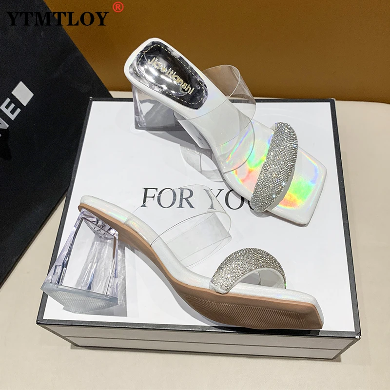 

PVC Transparent Woman Sandals 2021 Summer Shoes Weave Open Toe Fashion Women Crystal High Heel Sandals Casual Outside Flip Flop