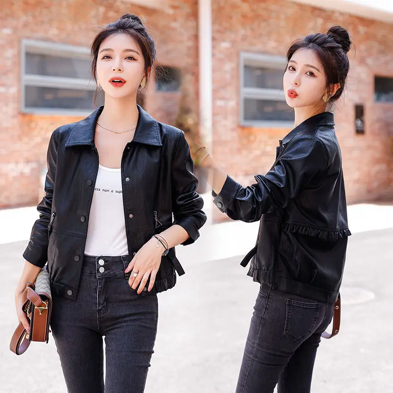 2022 New Autumn Women Ladies Vintage Faux PU Leather Women Jacket Coat Long Sleeve Streetwear Female Fashion Coat L36
