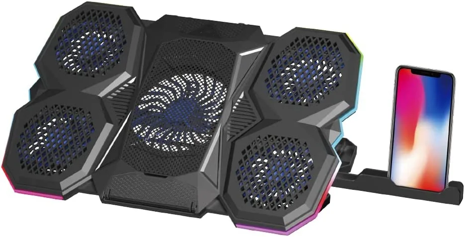 

Base para Notebook Gamer NBC-300BK ate 17,3" Preto - com 5 coolers ventiladores com iluminação RGB na lateriais e painel contr