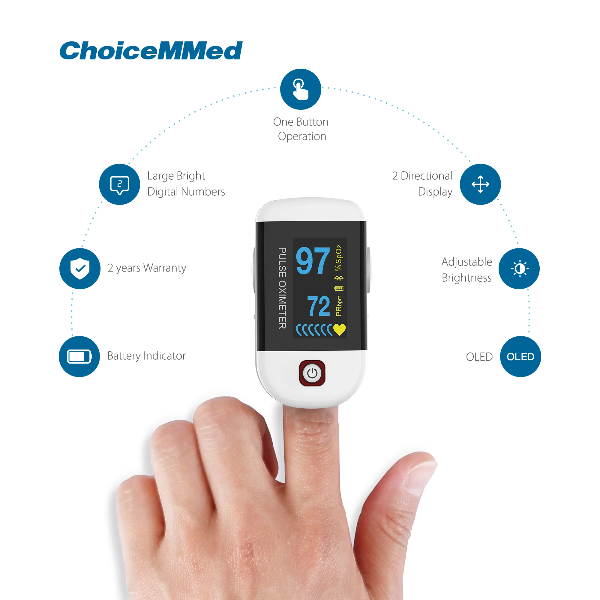 Фото Профессиональный Пульсоксиметр CHOICEMMED MD300C228 OLED с Bluetooth №3