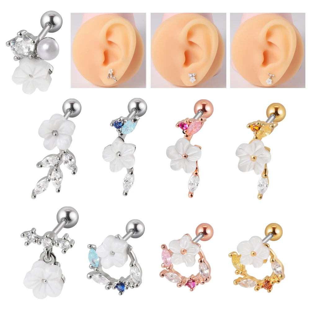 

1Pcs Surgical Steel Fashion Colour Earring for Women Crystal Gem Water Drop Flower Tragus Helix Body Piercing Jewelry