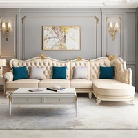 european light luxury solid wood sofa small family living room american leather sofa combination white simple and beautiful styl