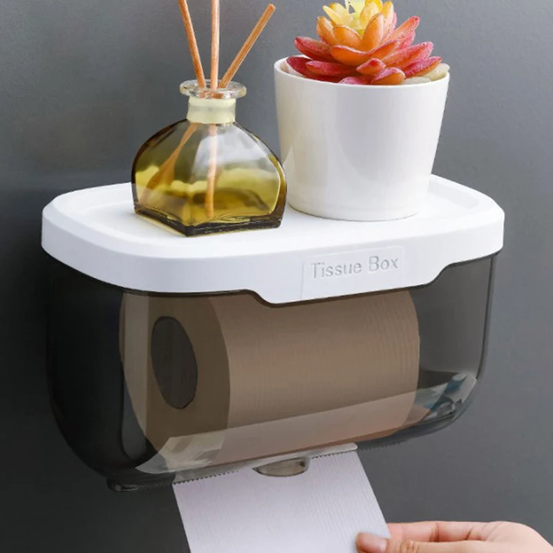 

Wall Mount Bathroom Tissue Storage Box Punch-Free Home Supplies Phone Rack Case Toilet Roll Holder Waterproof Shelf Organizer