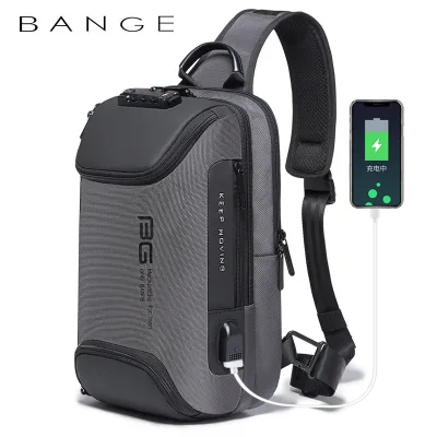 

New Fashion casual Outdoor travel crossbody shoulder bag USB charging Men's chest bag Anti-theft Scratch resistant