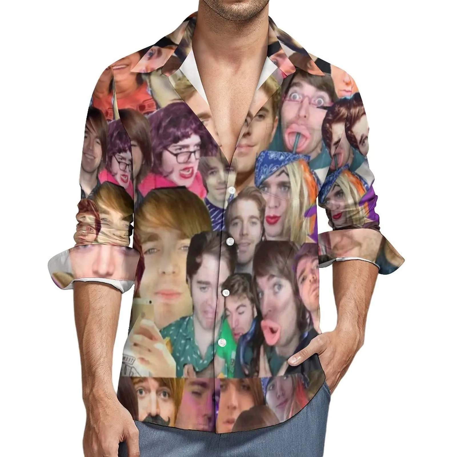 

Рубашка с принтом в виде мема, повседневные рубашки с коллажем Шейна Доусона, Осенние графические блузки в уличном стиле, трендовая Одежда б...