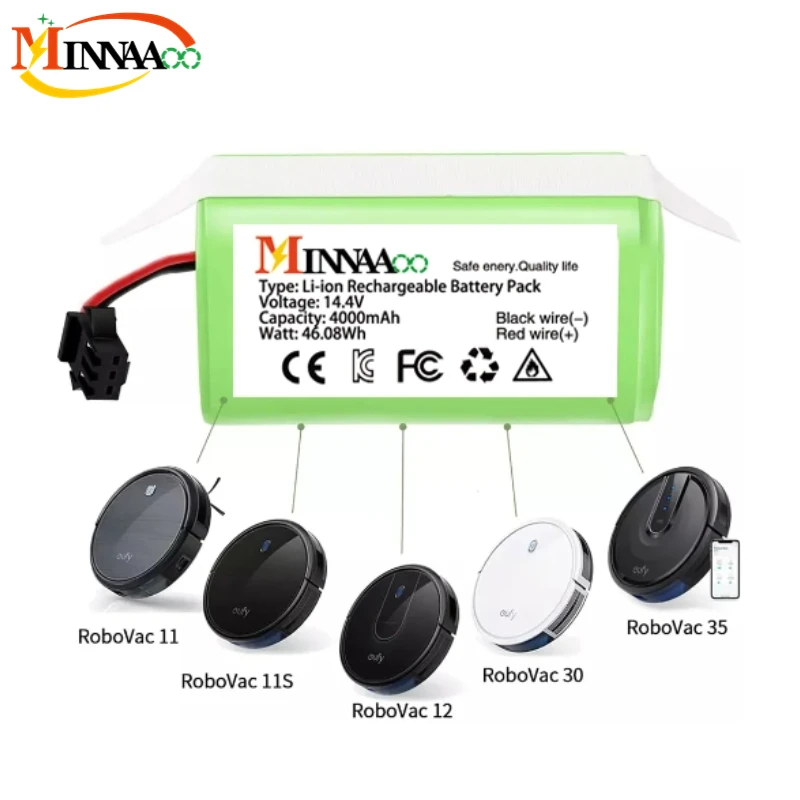 

14.4V 4.0Ah Li-ion battery for Cecotec Conga Excellence 950 990 1090 Ecovacs Deebot DN621 601/605 Eufy RoboVac 35C Panda i7 V710
