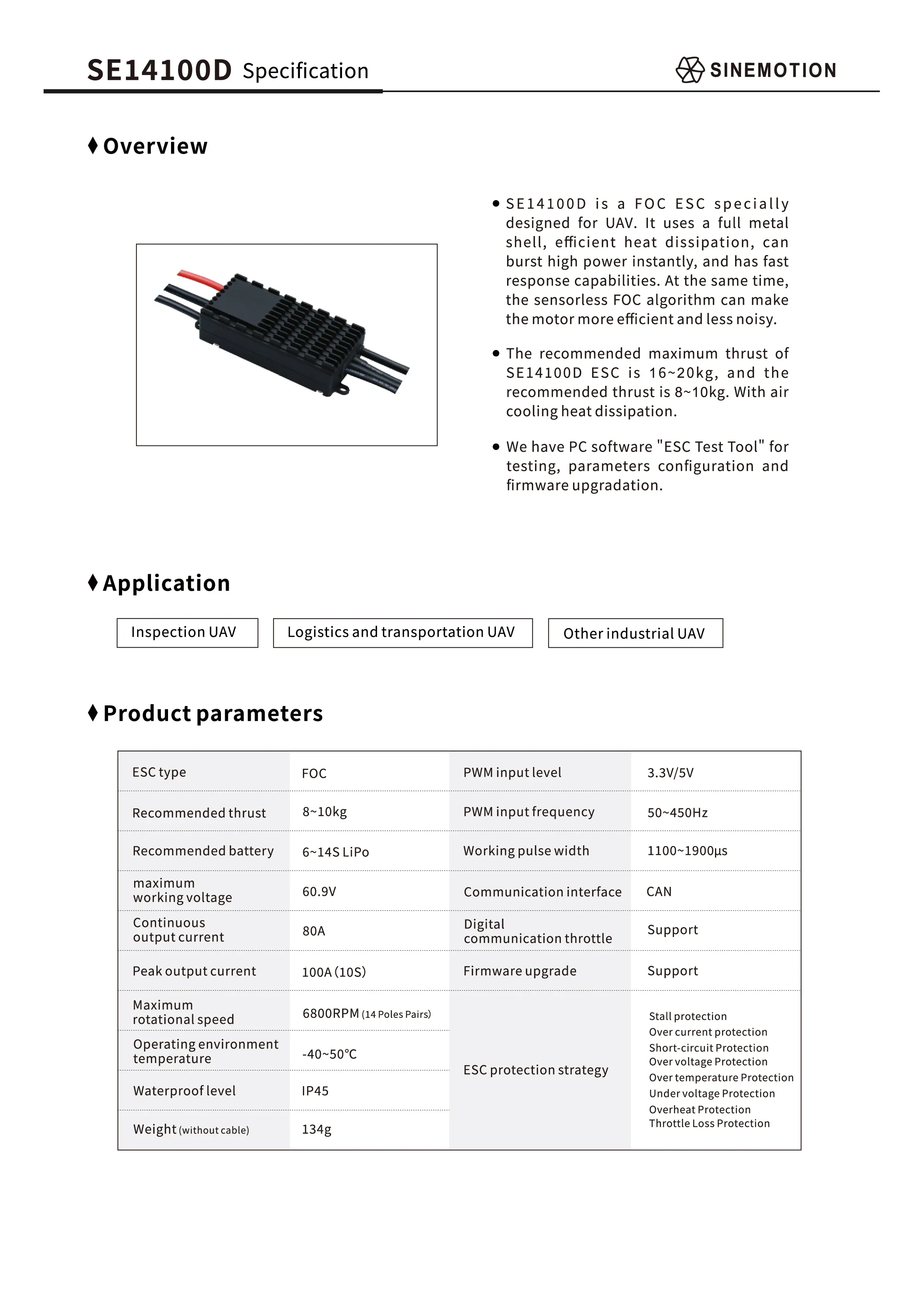 14100D 6-14S Lipo FOC ESC 80A Электронный регулятор скорости 8-10 кг тягового ESC для проверкилогостического протокола Dr-one CAN (art.: 3920d2202b7fa) - 3920d2202b7fa