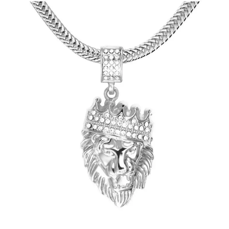 

Exquisite Fashion Domineering Rock Zircon Crown Lion King Pendant Necklace for Men Cool Hip Hop Style Street Party Biker Jewelry