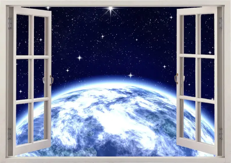 

Whole world wall sticker 3D window, space wall decal for home decor, colorful earth wall art for nursery kids children home deco