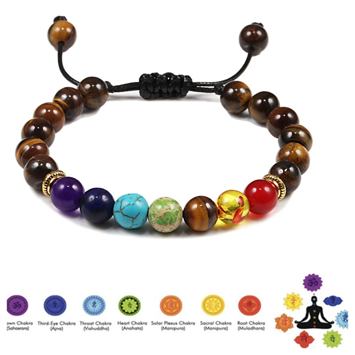 

Pink White 7 Chakra Natural Stone Handwoven Adjustable Women's Jewelry Rock Energy Yoga Healthy Men's Bracelet Couple Gift