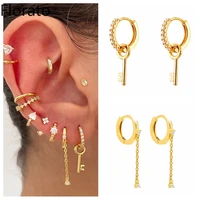 yuxintome lovely zircon 925 sterling silver ear needle huggie earrings key hoop earrings for women wedding jewelry pendientes