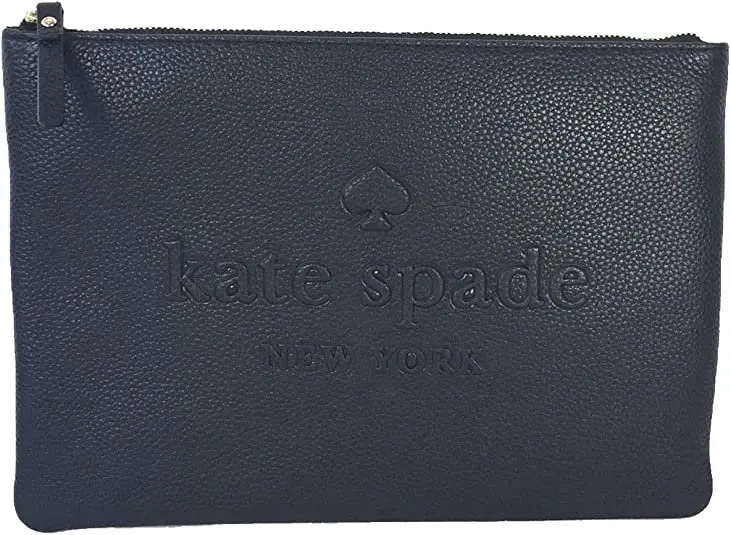 

Kate Spade Gia Large Pouch Soft Pebbled Logo Embossed Clutch Bag Black