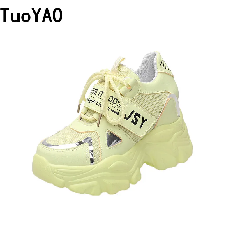 

Woman Vulcanize Shoes High Platform Sneakers Breathable Mesh Walking Shoes Fashion Autumn New Shoes Female Chunky Sneakers 10CM