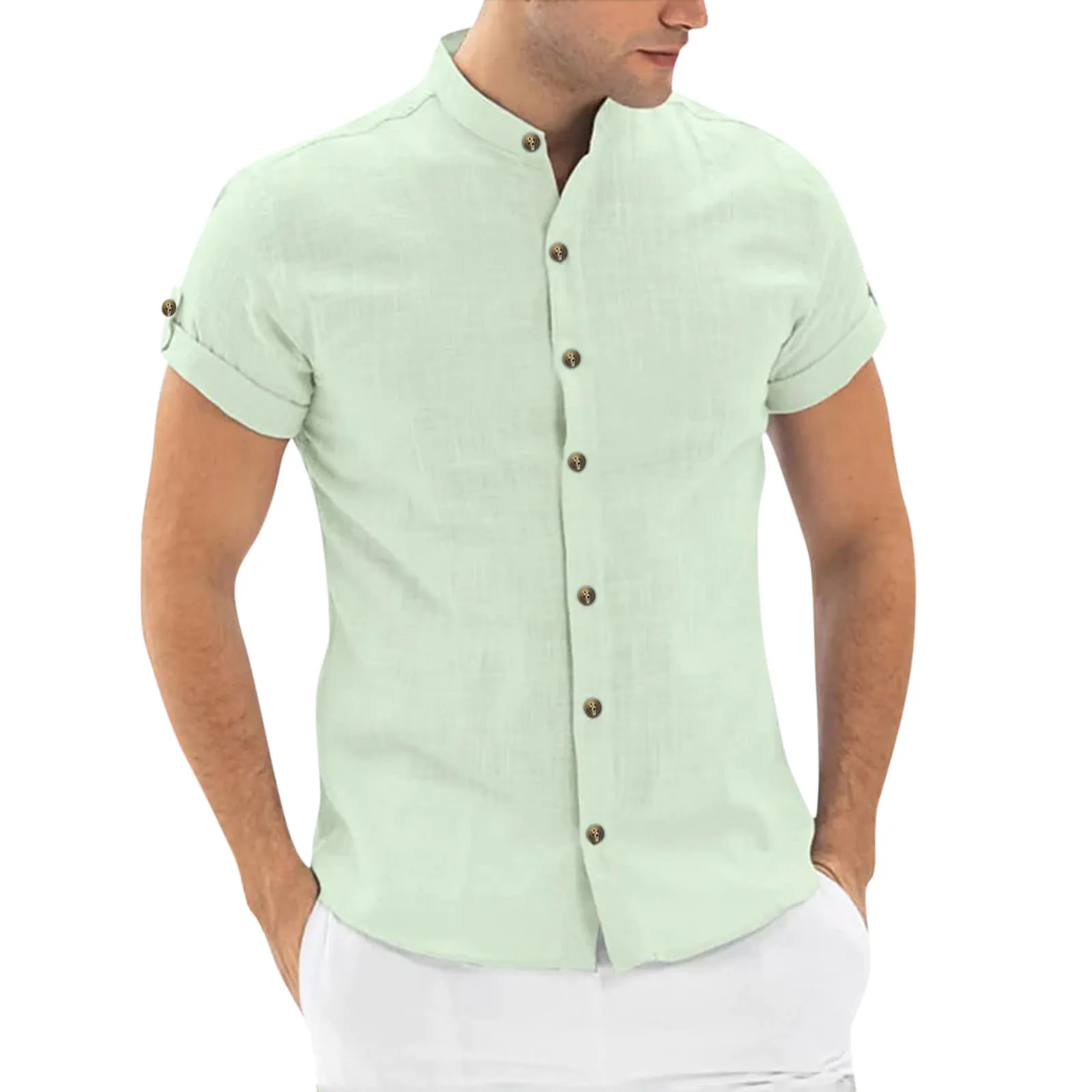 

Cotton Linen Shirt Simple Loose Thin Shirts Solid Color Button Shirts For Men Short Sleeve Camisas Blusas Vacation Holiday Tops