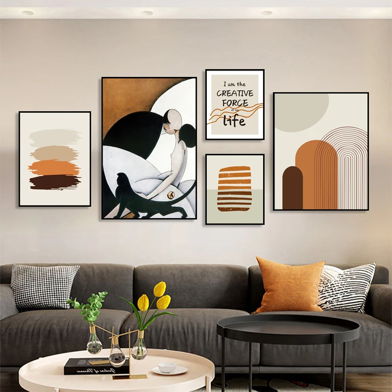 

Morandi цветные геометрические абстрактные линии оранжевая настенная Картина на холсте постеры для гостиной столовой домашний декор