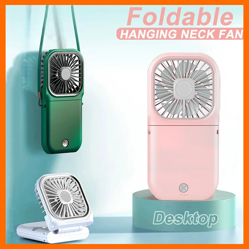 

2023 New Neck Hanging Fan Ventilador Foldable USB Adjustable Rechargeable Cooling Mute Power Bank Handheld Portable Desk Fan