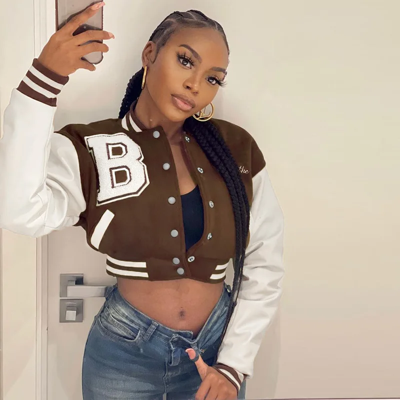 

Женская куртка-пилот SUO & CHAO, короткая куртка с длинным рукавом, кожаная куртка контрастной расцветки