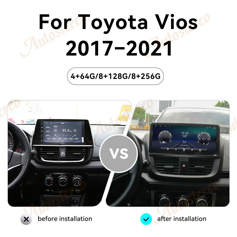 Фото 10,25 дюймов для Toyota Vios 2017-2021 Android 14, автомобильный мультимедийный плеер, GPS-навигация, авторадио, магнитофон, головное устройство, стерео №2